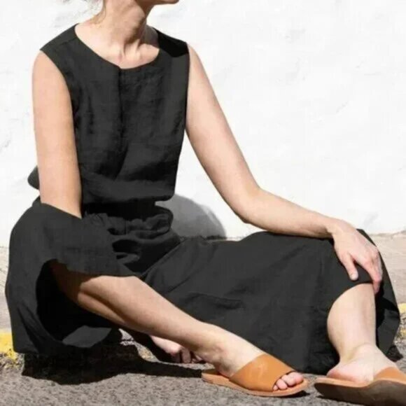 Loose Fitting Wide Leg Smoke & Ashes Jumpsuit Black - Picture 2 of 5